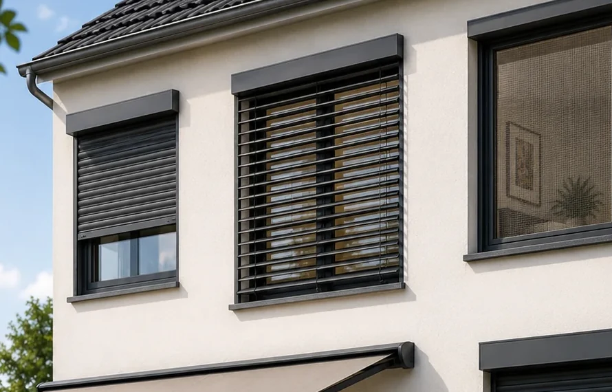 Außenliegender Raffstore an einem modernisierten Wohnhaus
