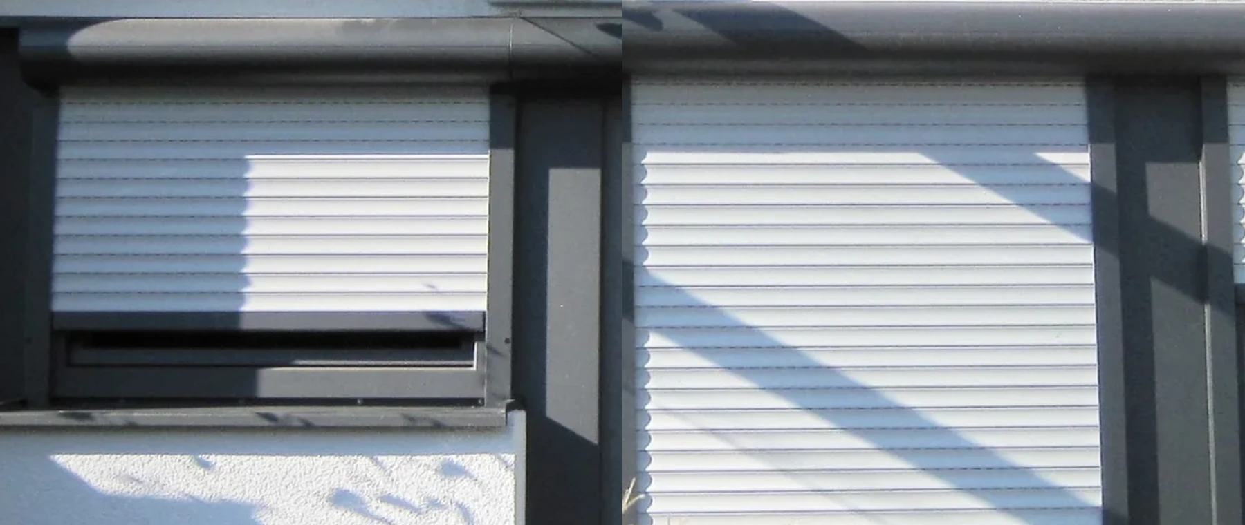 Rollladen-Nachrüstung an bestehenden Fenstern Nachgerüstete Rollläden an Fenstern eines modernisierten Wohnhauses